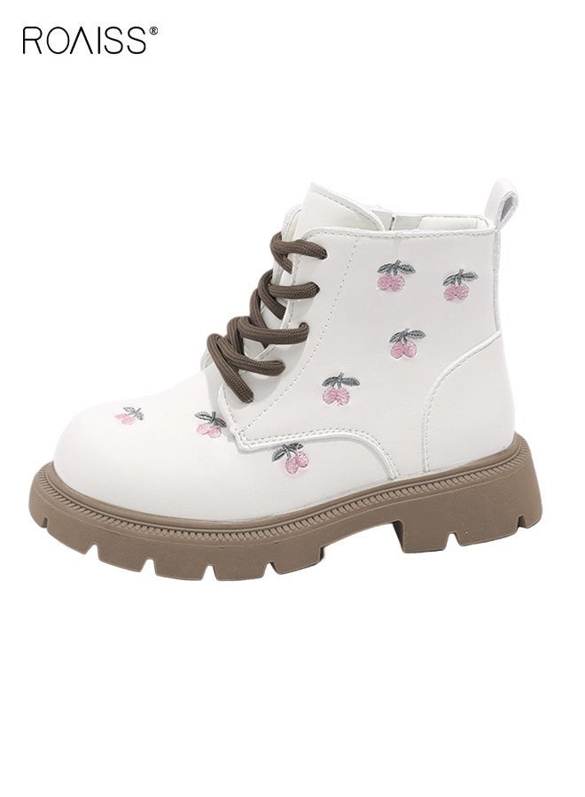 roaiss Girls Stylish Boots with Embroidered Flowers, Durable Waterproof Bootie with Side Zipper, Non-slip Ankle Boots for Girls, Suitable for School and Everyday Casual Wear - Image 2